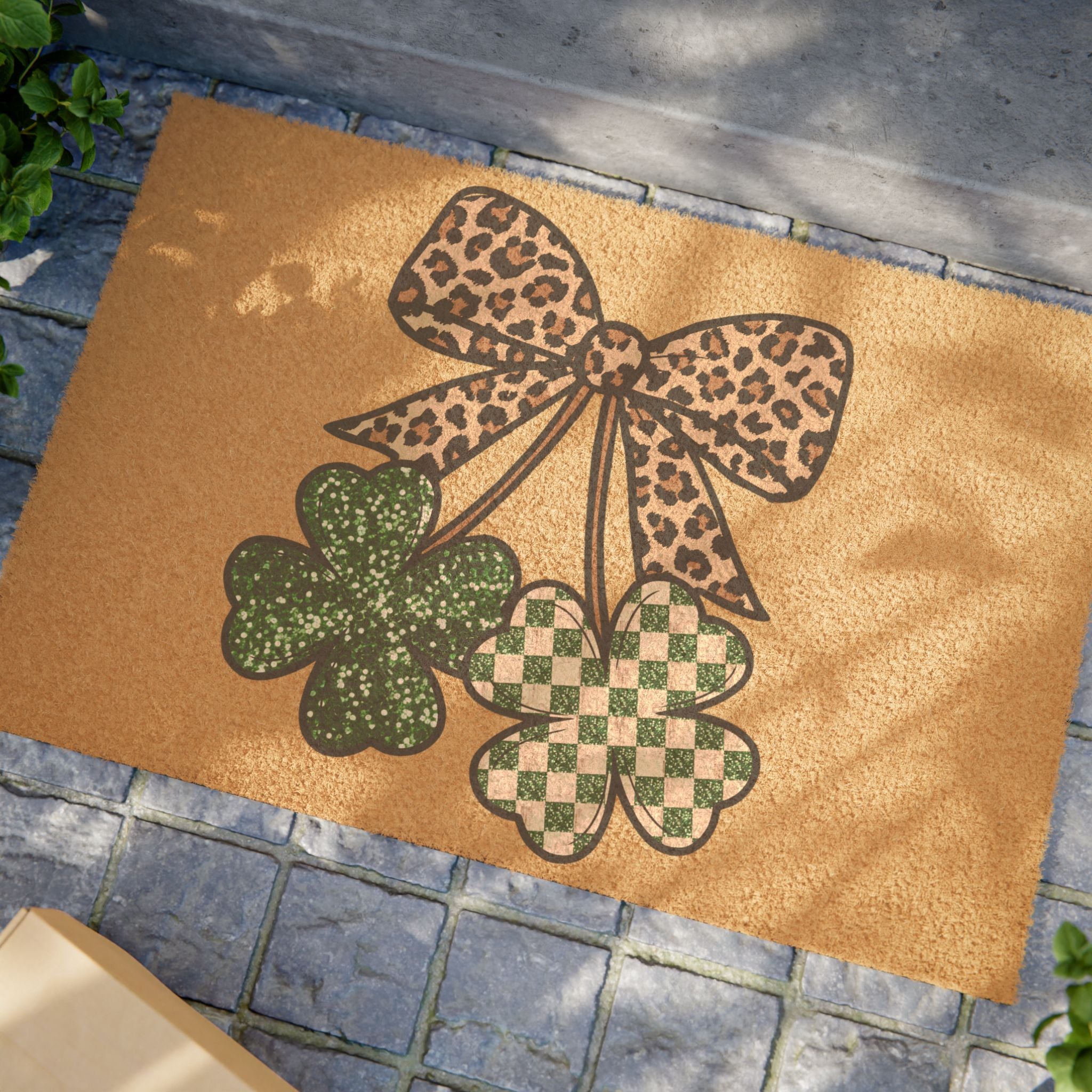 St. Patrick’s Shamrock Bow Doormat — Lucky Green Welcome Mat