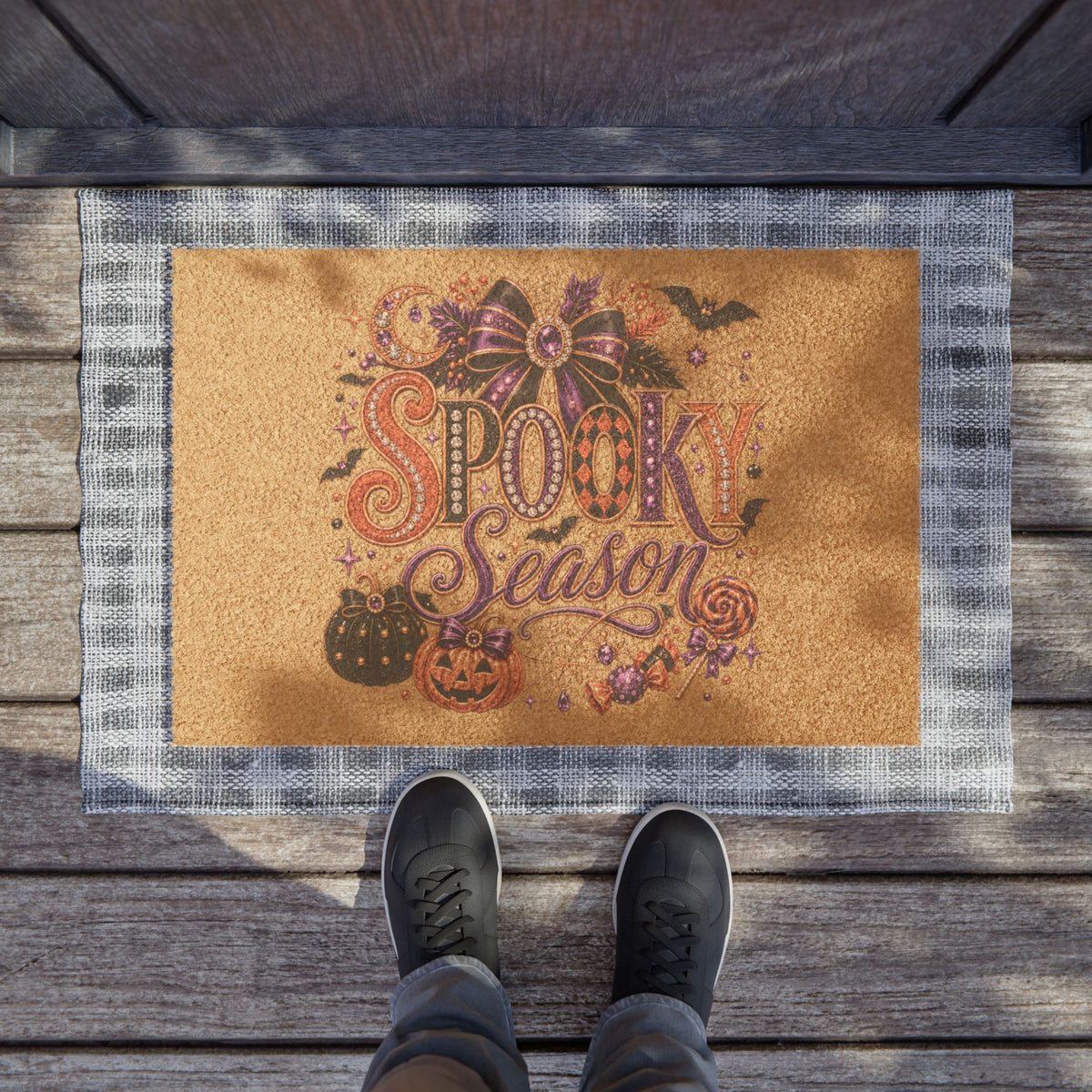 Spooky Season Halloween Doormat – Pumpkin & Bat Welcome Mat