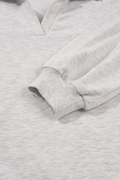 Dark Khaki Polo Collar V Neck Pullover and Drawstring Sweatpants Set