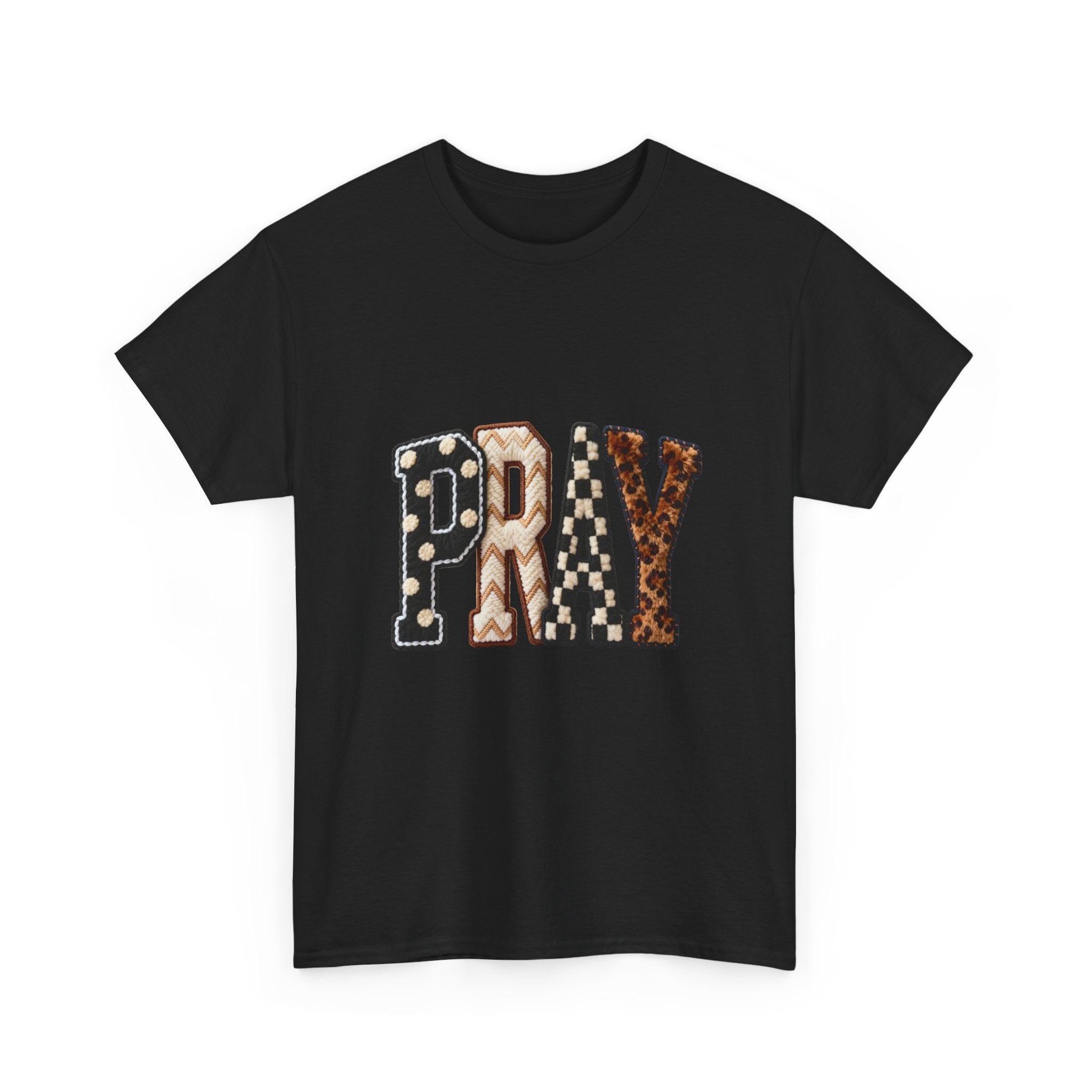 Pray Leopard & Denim Lettering T-Shirt