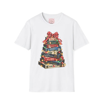 Christmas Book Stack Tree Tee