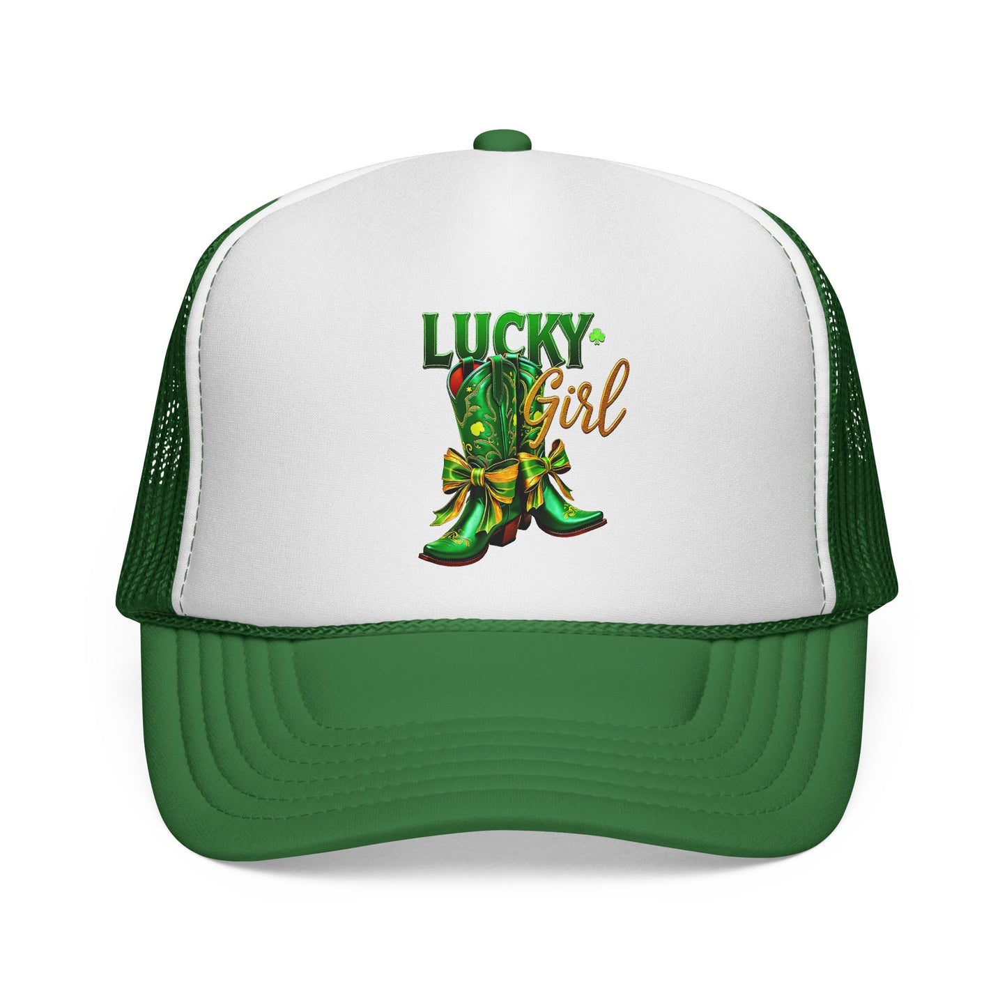 Lucky Girl Green Boots Trucker Hat