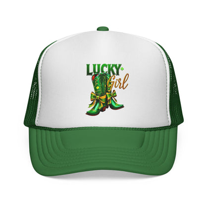 Lucky Girl Green Boots Trucker Hat