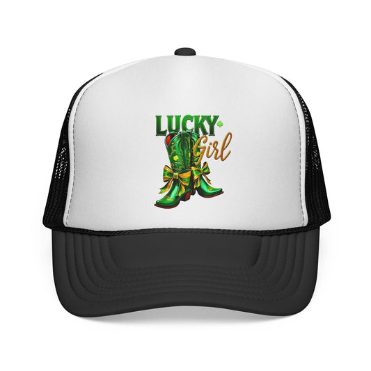 Lucky Girl Green Boots Trucker Hat