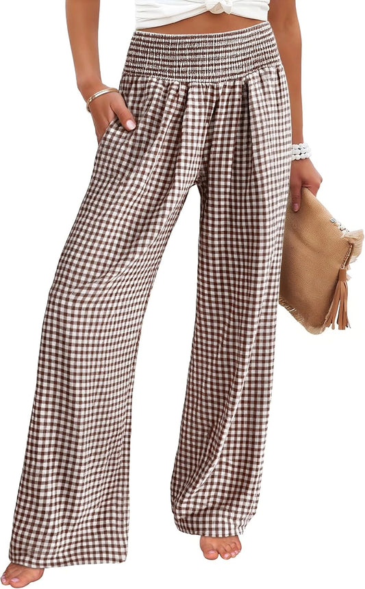 Womens Striped Gingham Palazzo Pants