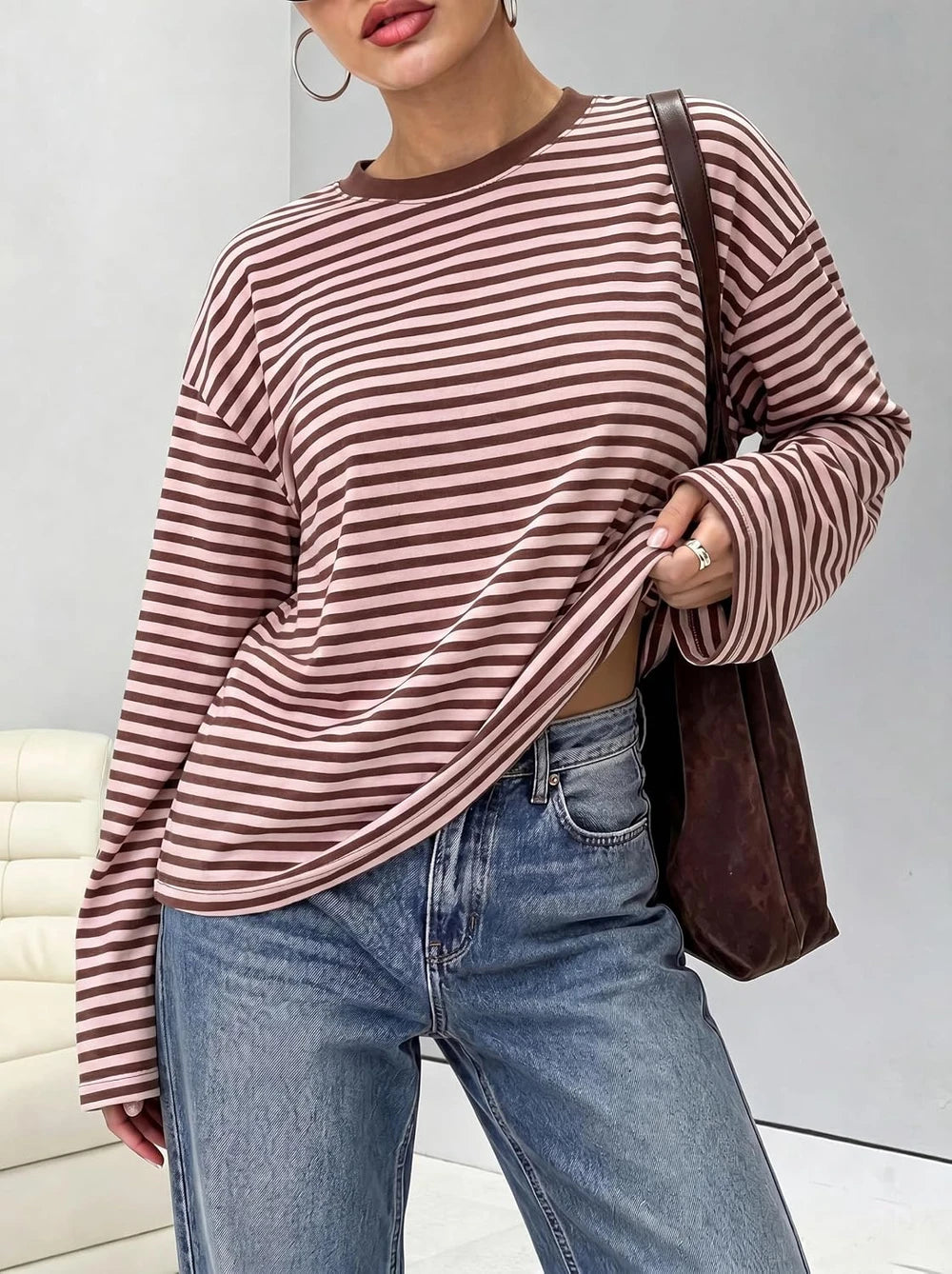 Striped Long Sleeve Crewneck Top