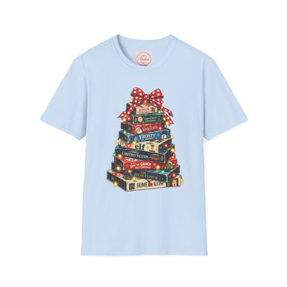 Christmas Book Stack Tree Tee