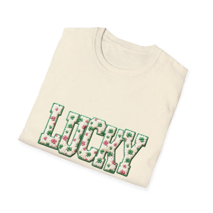 Lucky Clover T-Shirt — Floral ‘LUCKY’ Graphic St. Patrick’s Tee