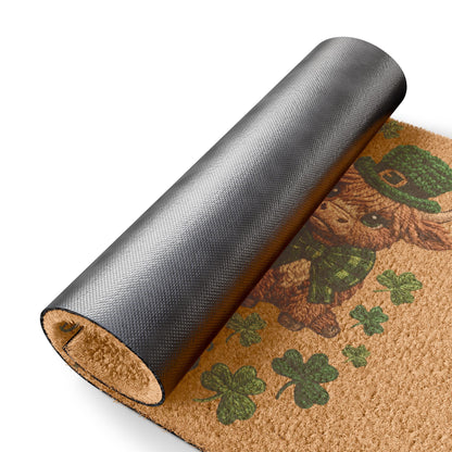 Happy St. Patrick’s Day Doormat — Cute Highland Cow Trio with Shamrocks