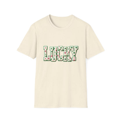 Lucky Clover T-Shirt — Floral ‘LUCKY’ Graphic St. Patrick’s Tee