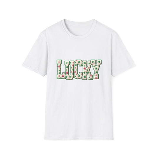 Lucky Clover T-Shirt — Floral ‘LUCKY’ Graphic St. Patrick’s Tee