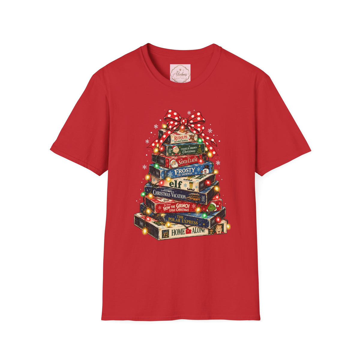 Christmas Book Stack Tree Tee