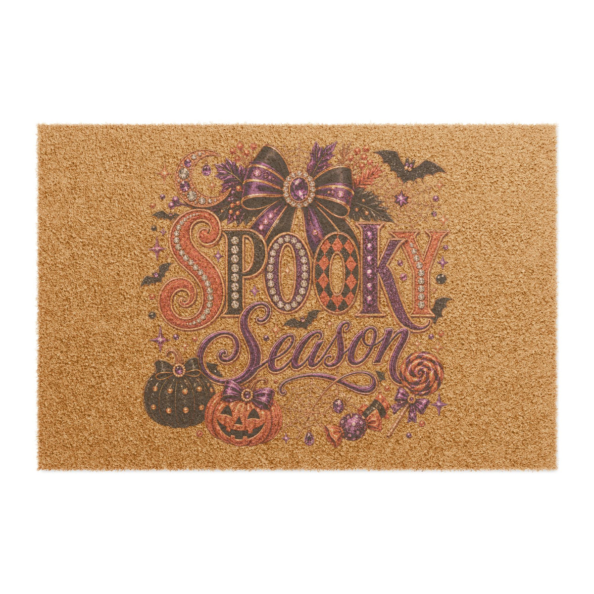Spooky Season Halloween Doormat – Pumpkin & Bat Welcome Mat