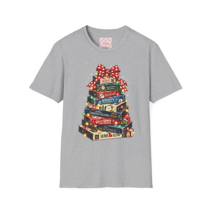 Christmas Book Stack Tree Tee