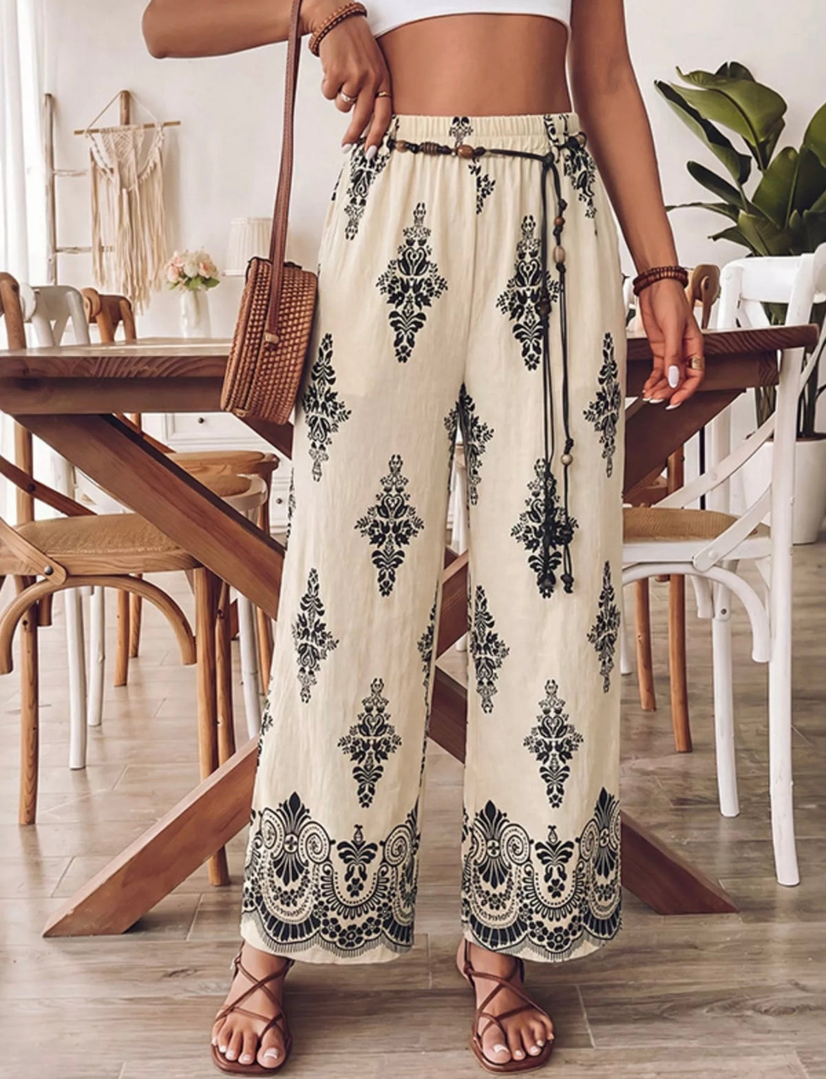 Boho Print Wide Leg Pants